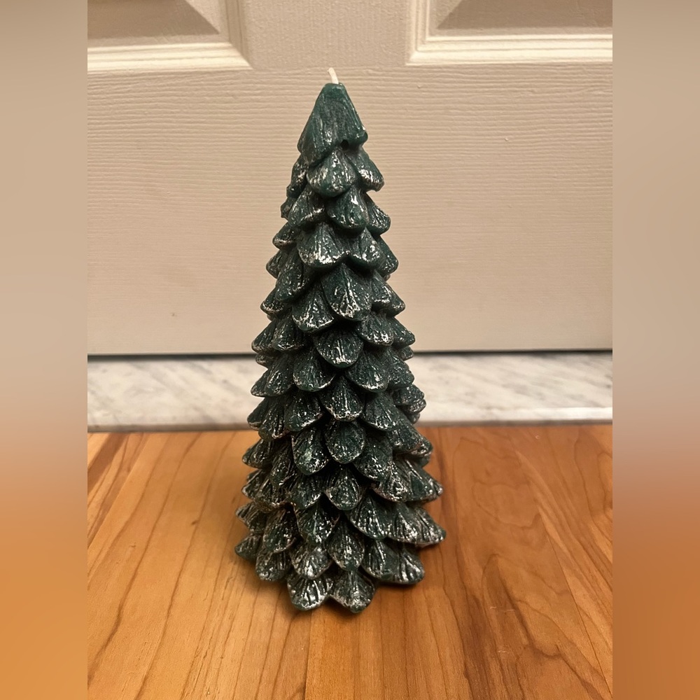 Vintage Silver Glitter Evergreen‎ Tree Candle